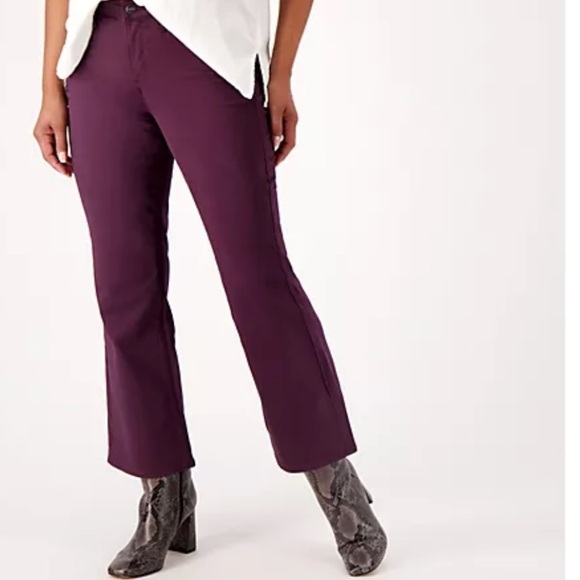 NWT NYDJ Eggplant High-Waisted Flared Ankle Crop Pants - Picture 1 of 11